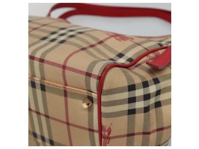 Burberry Borsa a Spalla Nova Check PVC Beige Oro Auth 133163 D'oro - vista 9