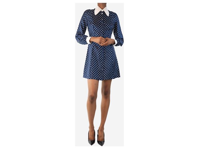 Bella Freud Abito camicia a pois blu navy e bianchi - taglia UK 6 - vista 3