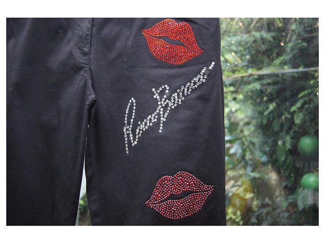 Pantalones ROCCOBAROCCO Negros de Algodón con Detalles de Strass - vista 2
