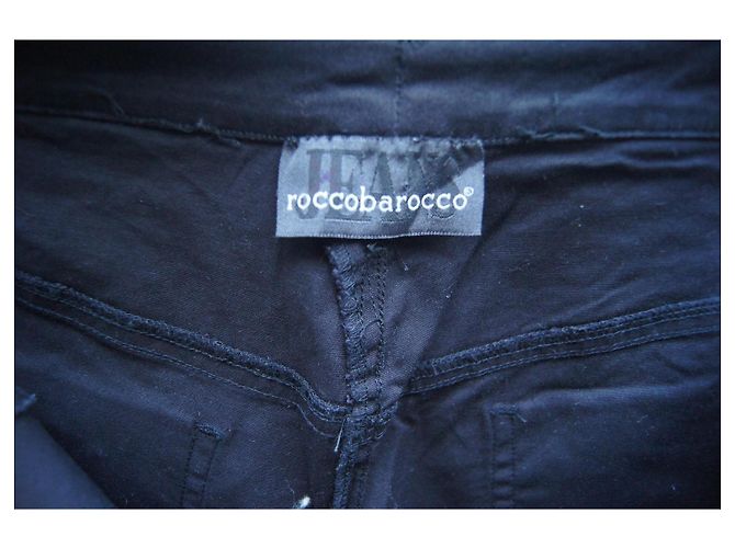 Pantalones ROCCOBAROCCO Negros de Algodón con Detalles de Strass - vista 8