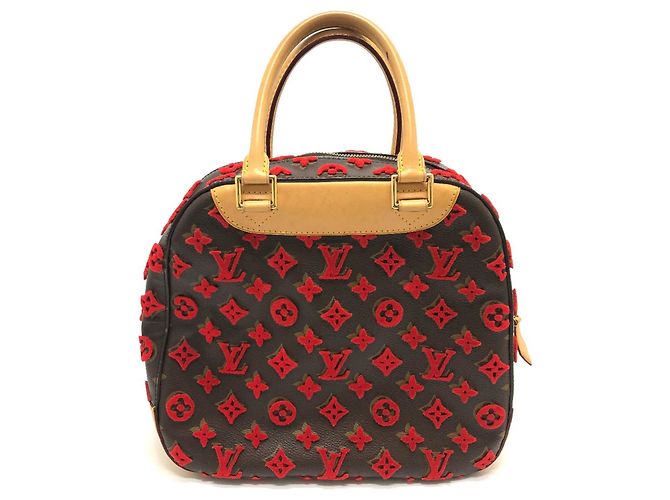 Louis Vuitton Monogram Tuffetage Deauville Cube Handtasche Braun Rot - Ansicht 2