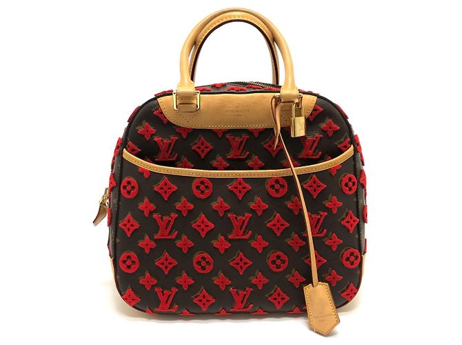 Louis Vuitton Monogram Tuffetage Deauville Cube Handtasche Braun Rot - Ansicht 3