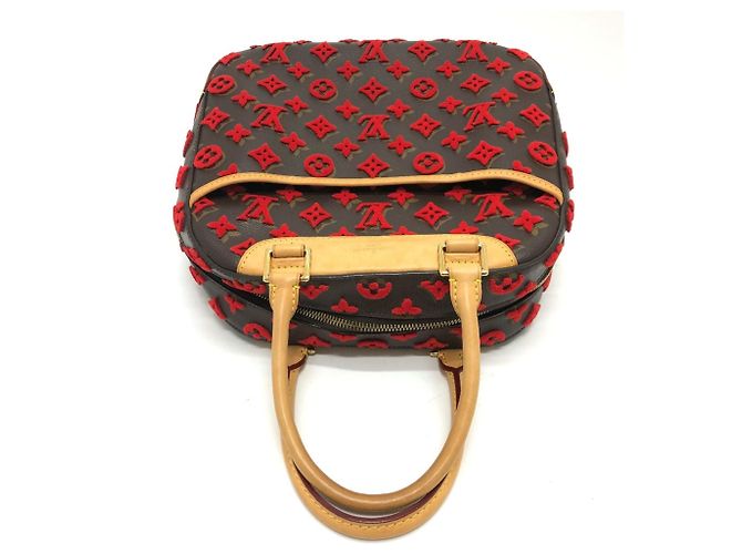 Louis Vuitton Monogram Tuffetage Deauville Cube Handtasche Braun Rot - Ansicht 5