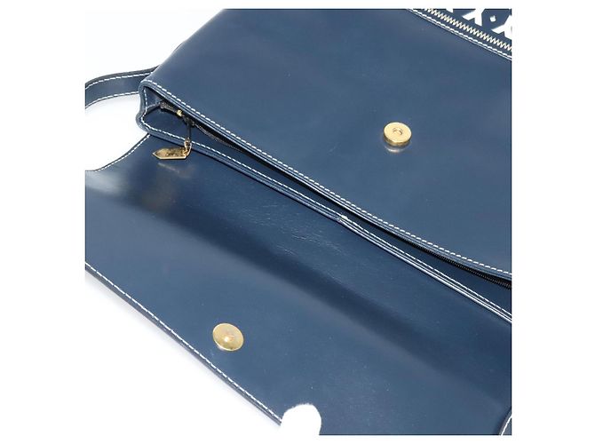 Saint Laurent Borsa a spalla Y Cut in pelle blu navy e oro Auth sw1140V D'oro - vista 18