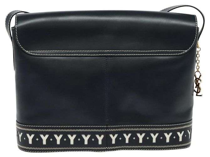 Saint Laurent Borsa a spalla Y Cut in pelle blu navy e oro Auth sw1140V D'oro - vista 2