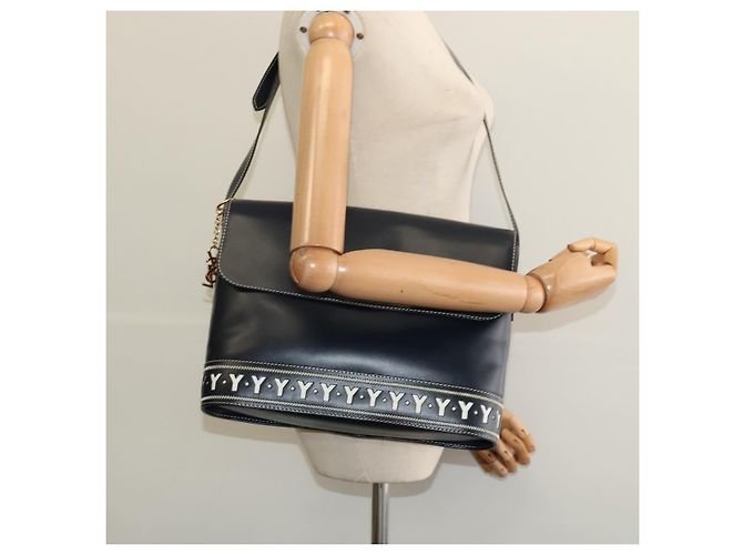 Saint Laurent Borsa a spalla Y Cut in pelle blu navy e oro Auth sw1140V D'oro - vista 24
