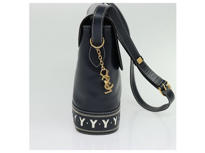 Saint Laurent Borsa a spalla Y Cut in pelle blu navy e oro Auth sw1140V D'oro - vista 3