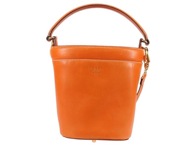 Borsa a Spalla PRADA in Pelle 2 in 1 Arancione Oro Auth ki5845 D'oro - vista 13