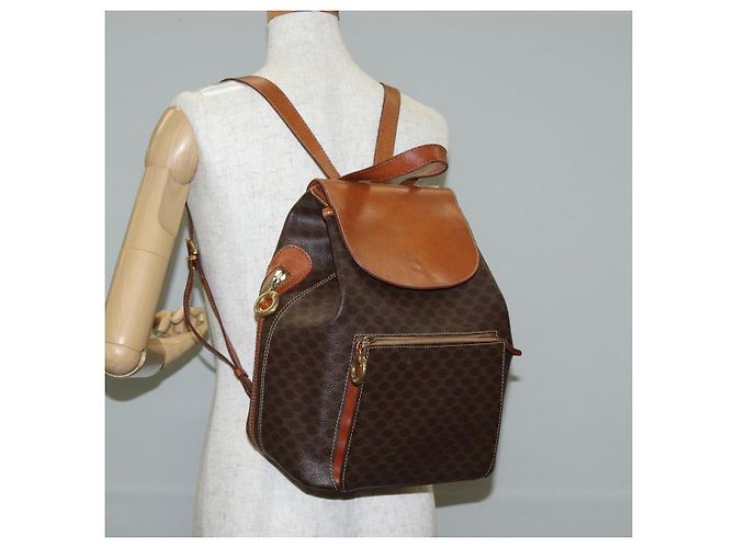 Céline CELINE Macadam Canvas Backpack PVC Leather Brown Gold Auth 133049 Golden - view 27