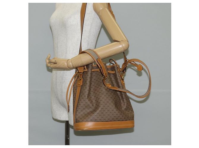 Gucci Borsa a Spalla Micro GG Supreme PVC Beige Oro Auth ep9824 D'oro - vista 22