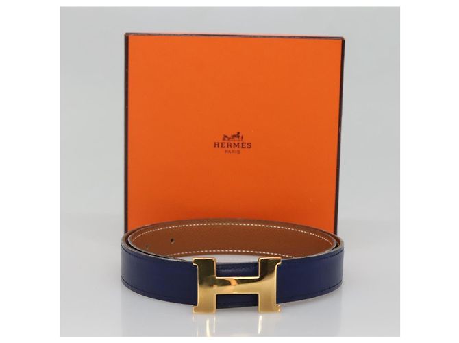 Hermès Cintura HERMES Constance in pelle oro blu Auth 133264 D'oro - vista 12