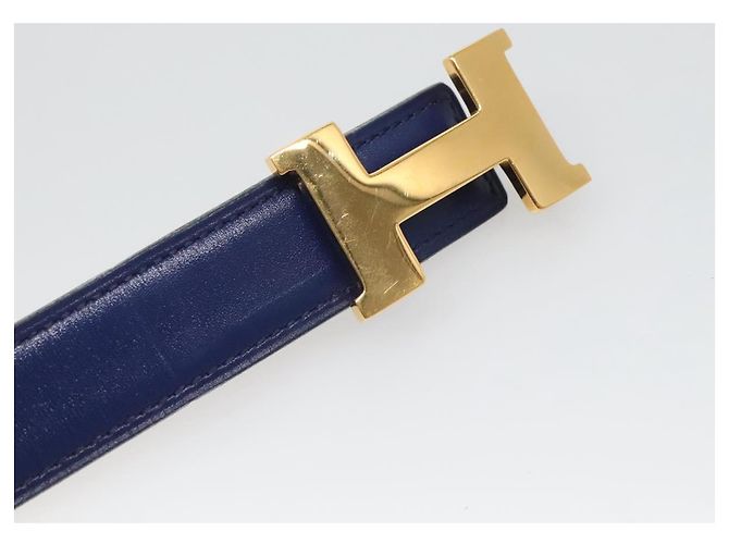 Hermès Cintura HERMES Constance in pelle oro blu Auth 133264 D'oro - vista 6