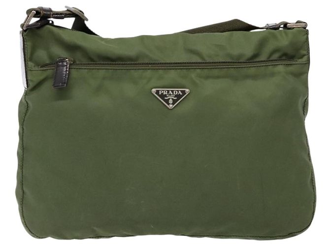 PRADA Schultertasche Nylon Khaki Silber Authentisch ki5844 - Ansicht 13