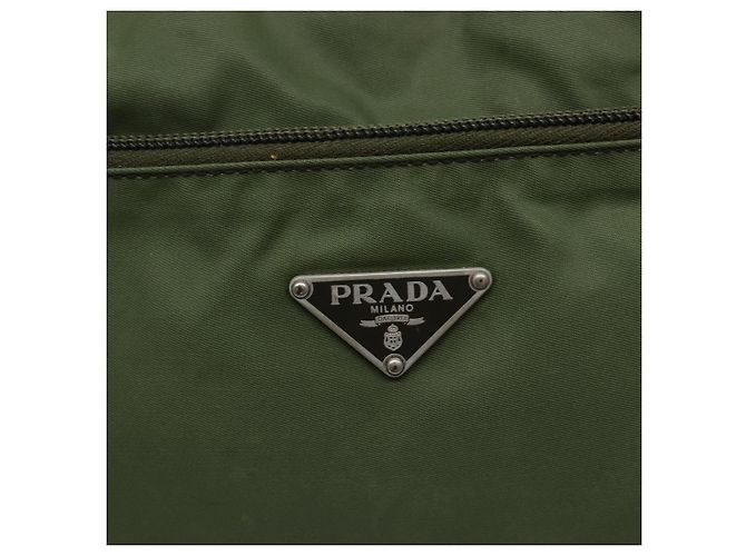 PRADA Schultertasche Nylon Khaki Silber Authentisch ki5844 - Ansicht 18