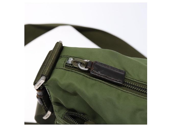 PRADA Schultertasche Nylon Khaki Silber Authentisch ki5844 - Ansicht 19