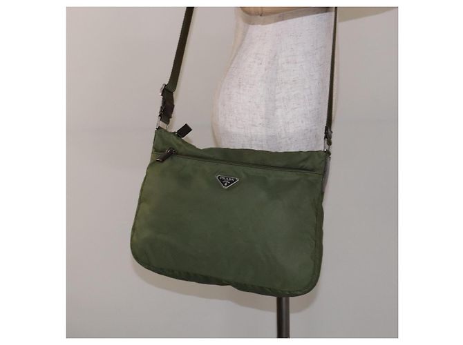 PRADA Schultertasche Nylon Khaki Silber Authentisch ki5844 - Ansicht 25