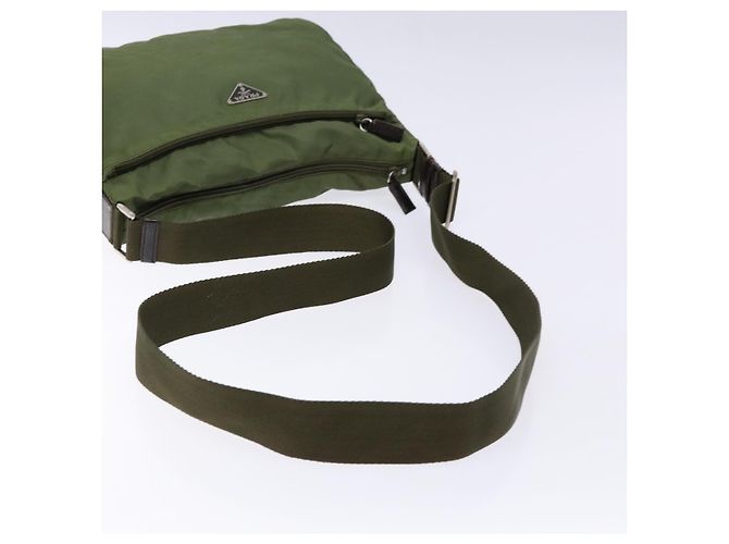 PRADA Schultertasche Nylon Khaki Silber Authentisch ki5844 - Ansicht 7
