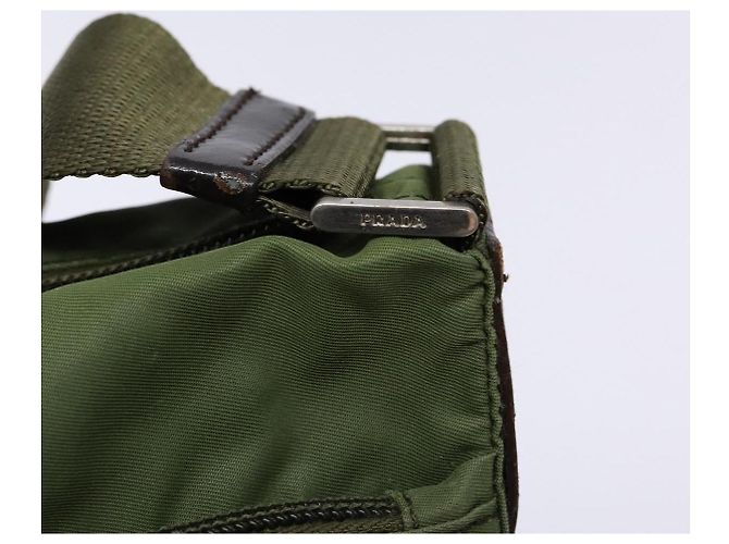 PRADA Schultertasche Nylon Khaki Silber Authentisch ki5844 - Ansicht 9