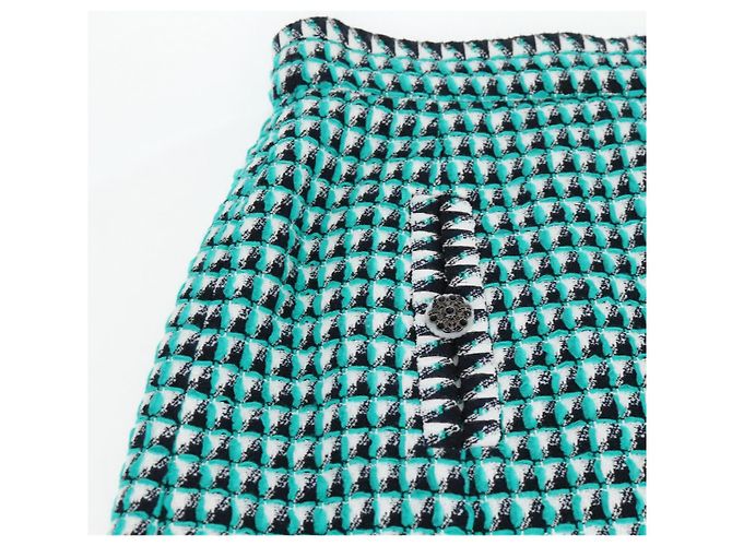 Falda CHANEL Tweed Verde Negro CC Auth 133643M - vista 10