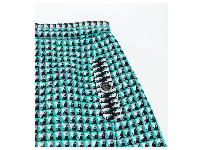 Falda CHANEL Tweed Verde Negro CC Auth 133643M - vista 11