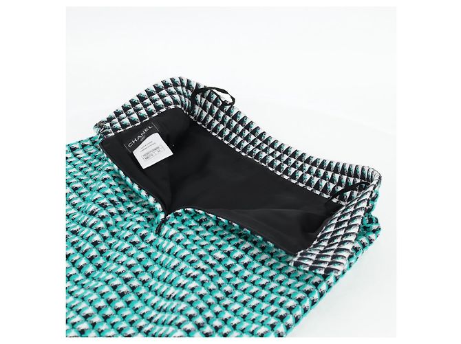 Falda CHANEL Tweed Verde Negro CC Auth 133643M - vista 15