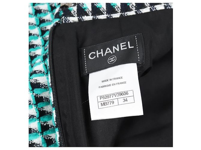 Falda CHANEL Tweed Verde Negro CC Auth 133643M - vista 16