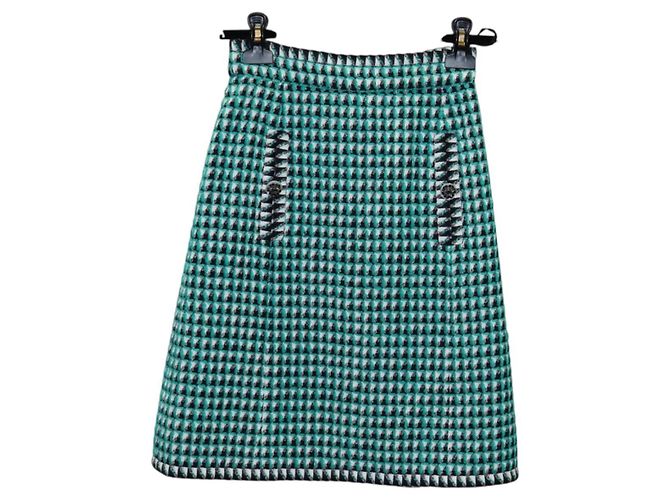 Falda CHANEL Tweed Verde Negro CC Auth 133643M - vista 2
