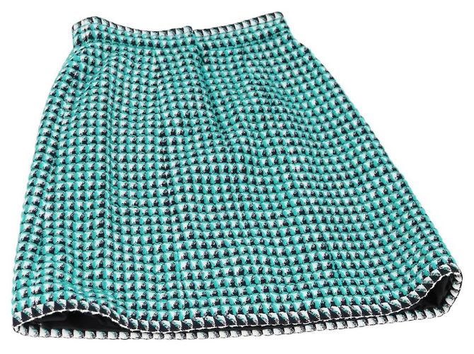 Falda CHANEL Tweed Verde Negro CC Auth 133643M - vista 3