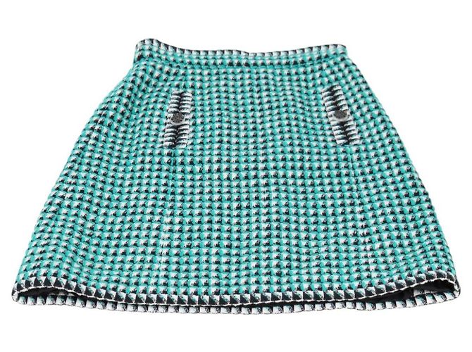 Falda CHANEL Tweed Verde Negro CC Auth 133643M - vista 9