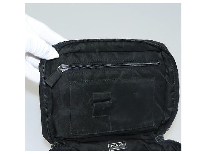 Pochette Vanity PRADA Nylon Nero Argento Auth sw1276 - vista 10