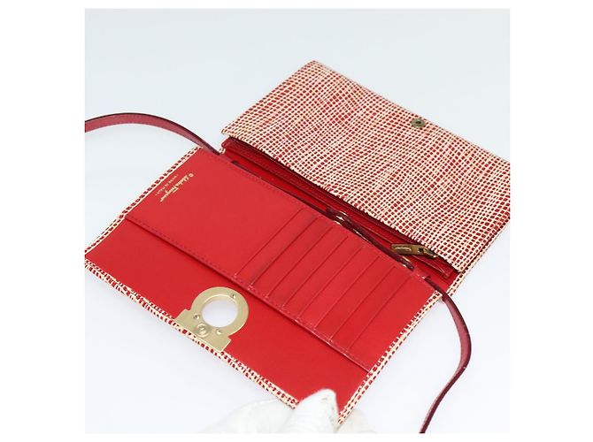 Portafoglio a spalla Salvatore Ferragamo Pelle Rossa Oro Auth sw1278 Rosso D'oro - vista 9