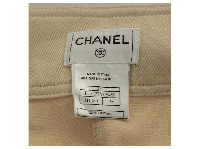 FALDA CHANEL DENIM CUERO BEIGE CC Auth 133000M - vista 14