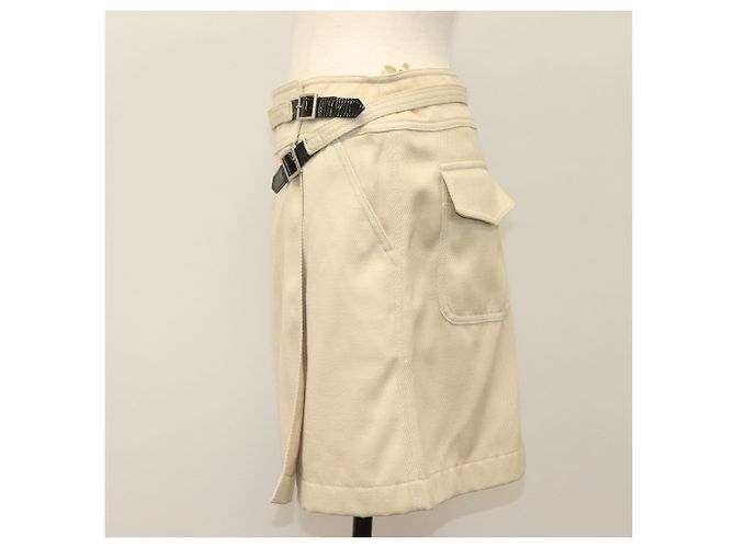 FALDA CHANEL DENIM CUERO BEIGE CC Auth 133000M - vista 3