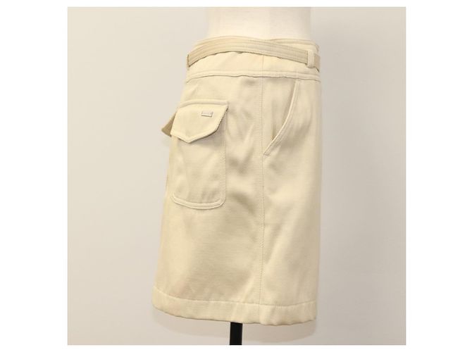 FALDA CHANEL DENIM CUERO BEIGE CC Auth 133000M - vista 4