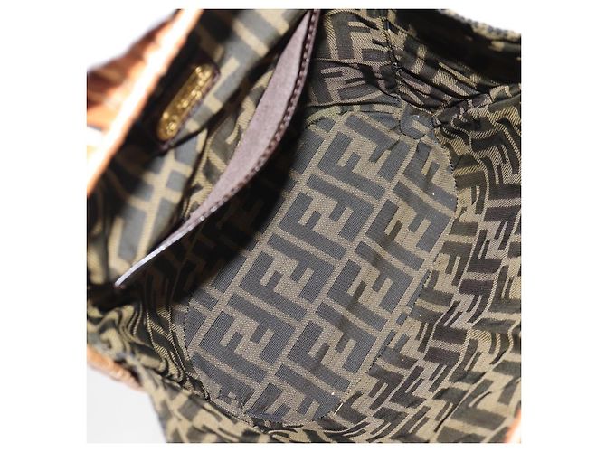 FENDI Strohtasche Handtasche Raffia Braun Gold Auth 134439V Golden - Ansicht 11