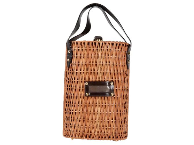 FENDI Strohtasche Handtasche Raffia Braun Gold Auth 134439V Golden - Ansicht 13