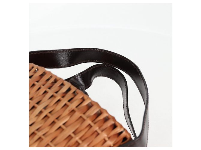 FENDI Strohtasche Handtasche Raffia Braun Gold Auth 134439V Golden - Ansicht 14