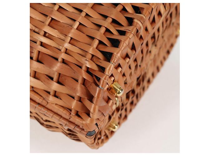 FENDI Strohtasche Handtasche Raffia Braun Gold Auth 134439V Golden - Ansicht 15