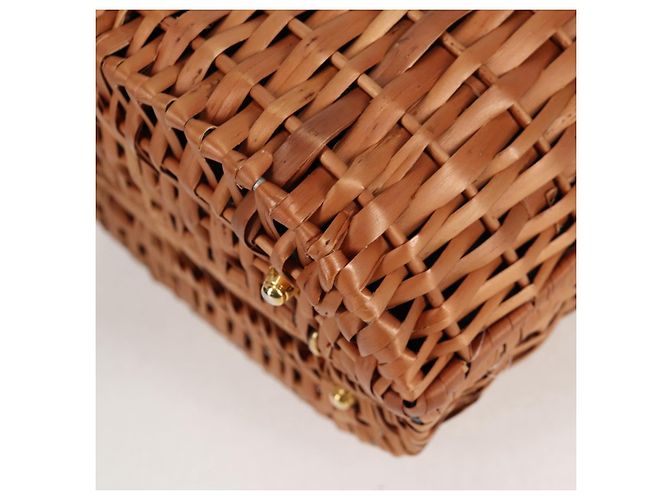 FENDI Strohtasche Handtasche Raffia Braun Gold Auth 134439V Golden - Ansicht 16