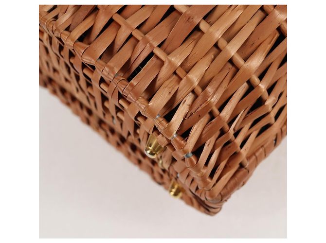 FENDI Strohtasche Handtasche Raffia Braun Gold Auth 134439V Golden - Ansicht 17
