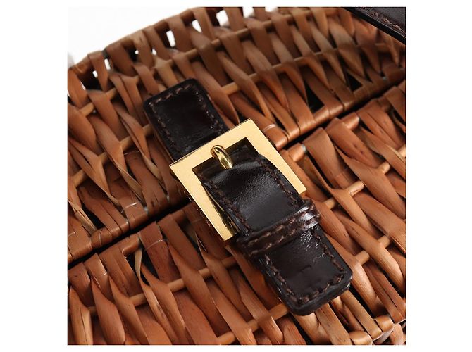 FENDI Strohtasche Handtasche Raffia Braun Gold Auth 134439V Golden - Ansicht 18