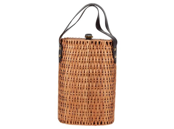 FENDI Strohtasche Handtasche Raffia Braun Gold Auth 134439V Golden - Ansicht 2