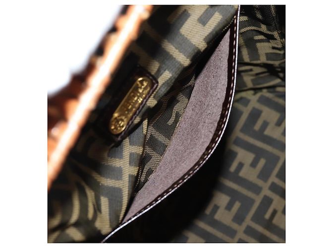 FENDI Strohtasche Handtasche Raffia Braun Gold Auth 134439V Golden - Ansicht 22