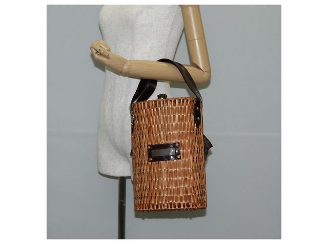 FENDI Strohtasche Handtasche Raffia Braun Gold Auth 134439V Golden - Ansicht 23