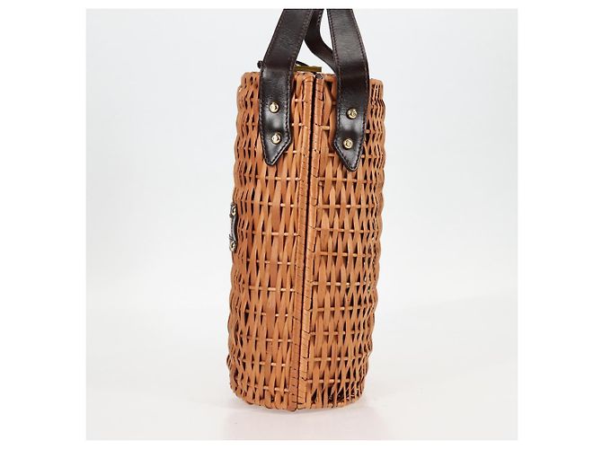 FENDI Strohtasche Handtasche Raffia Braun Gold Auth 134439V Golden - Ansicht 3