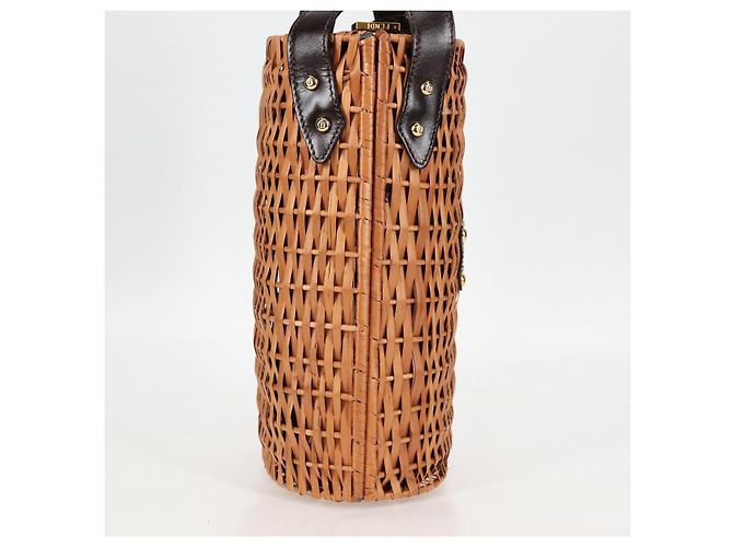 FENDI Strohtasche Handtasche Raffia Braun Gold Auth 134439V Golden - Ansicht 4