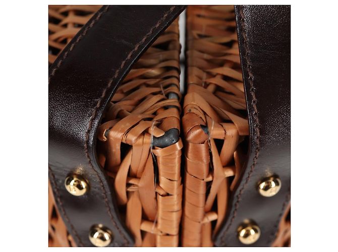 FENDI Strohtasche Handtasche Raffia Braun Gold Auth 134439V Golden - Ansicht 5