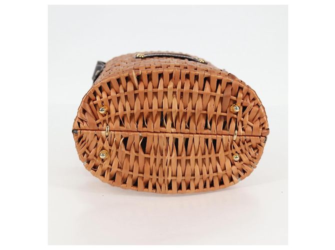 FENDI Strohtasche Handtasche Raffia Braun Gold Auth 134439V Golden - Ansicht 6