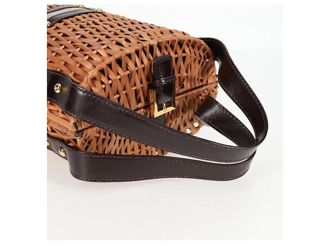 FENDI Strohtasche Handtasche Raffia Braun Gold Auth 134439V Golden - Ansicht 8