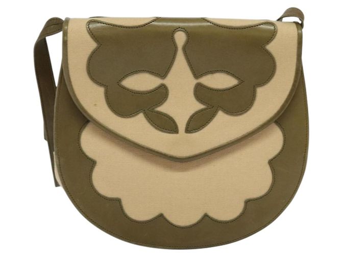 Saint Laurent Borsa a Spalla in Tela e Pelle Khaki Auth BA3537 Cachi - vista 13